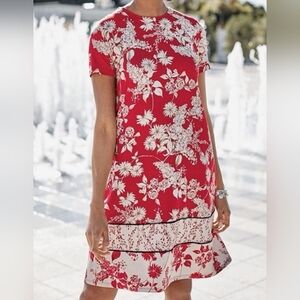 J. Jill Wearever Red Floral Print Perfect Tee Shirt Dress Sz-M